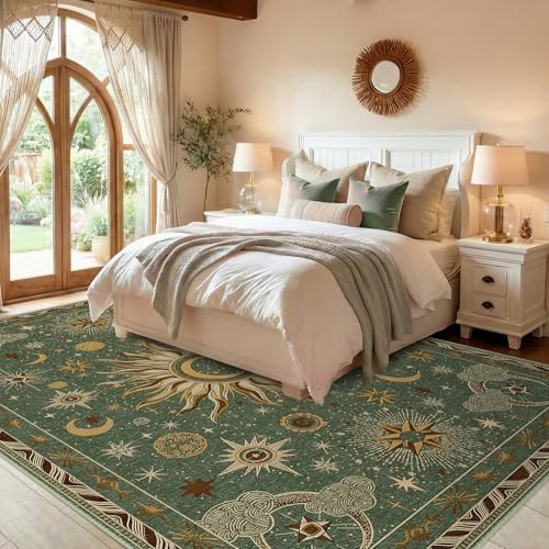 Vacuum-Friendly, 9x12 Washable Area Rug, Green Brown - Image 4