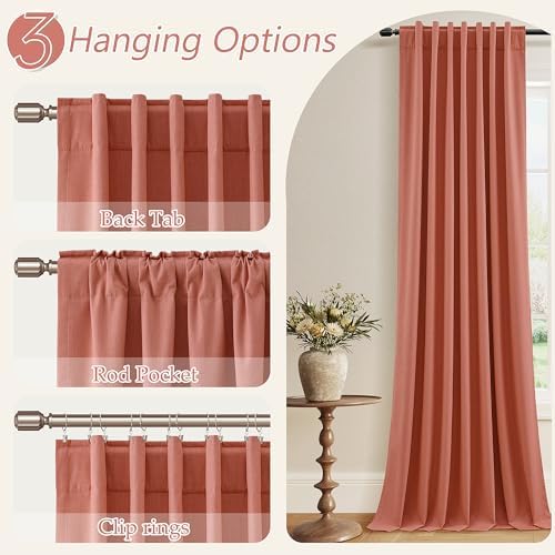 Guken Extra Long 100% Blackout Linen Curtains 108 Inches for Bedroom Coral - Image 7