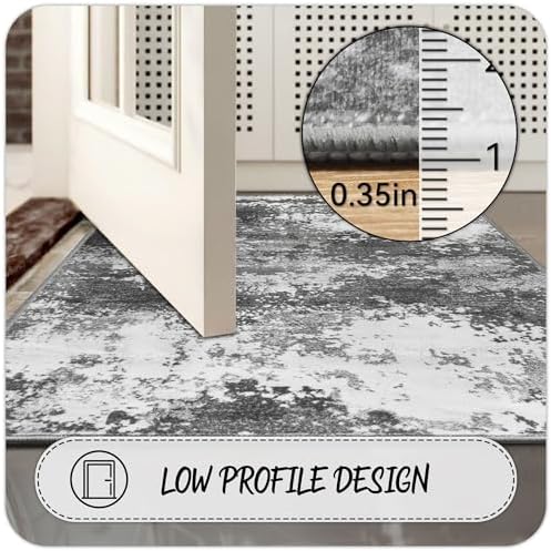 3x4 Washable Porch Rug Grey Front Door Welcome Mat 36x48, Indoor Outdoor Entryway Rugs for Kitchen Floor, Bath, Bedroom Bedside, Non-Slip Low Pile Stain & Fade Resistant, Abstract Gray - Image 5