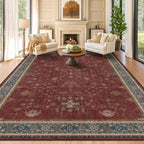 Hazo Haus Oriental 8x12 Large Area Rugs for Living Room - Burgundy Rug for Bedroom Under Bed, Dining Room Under Kitchen Table, Washable Soft Non Slip Unique Indoor Décor by HazoHaus