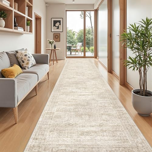 2'6 x 16' Runner Rug Non Slip,Washable Kitchen Rugs,Beige by Restydon