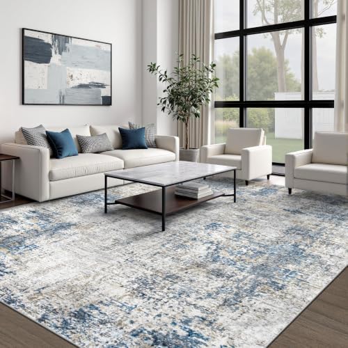 pmtsns Area Rugs 9x12 for Living Room: Washable Rug Modern Abstract Neutral Soft Non-Slip Low-Pile Indoor Large Carpet for Bedroom Dining Room Playroom Home Office (GreyBlueBrown, 9'x12') - Image 2
