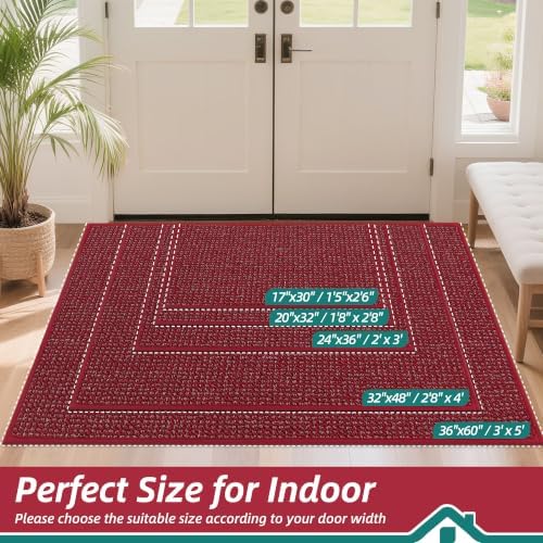 BEQHAUSE Dirt Trapper Door Mat 24" x 36", Non-Slip Washable Doormats, Red - Image 2