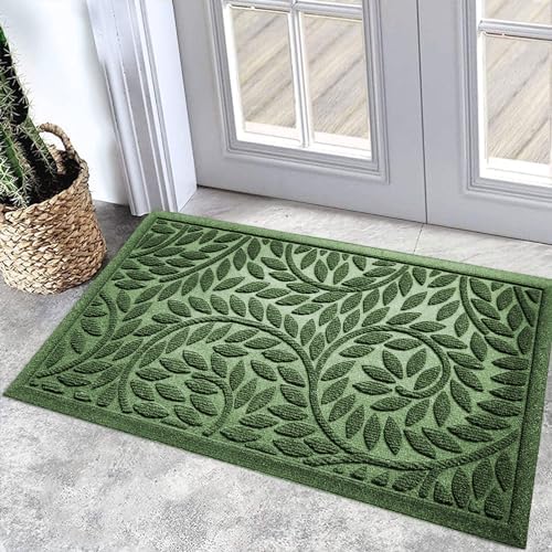 Bulijojo Front Door Mat Entrance,Durable Heavy Duty Welcome Mat,Thick Absorbent Natural Rubber Non Slip Mat,Sturdy Entryway Green, 17"x30" by ShowYourStyle