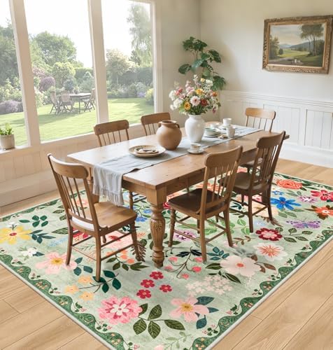 PLHXFR 8x10 Area Rug Living Room: Floral Washable Boho Soft Carpet Green - Image 4