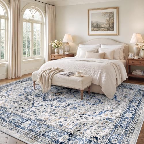 SameBed 8x10 Area Rug Living Room, Vintage Washable Carpet Light Blue - Image 2