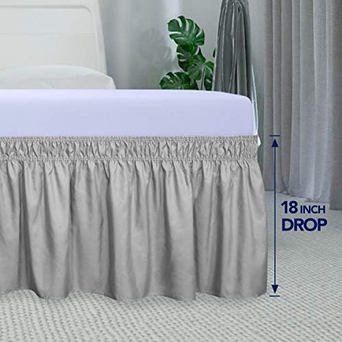 PureFit Wrap Around Ruffled Bed Skirt, Light Gray, Queen/King - 18" Drop - Image 6