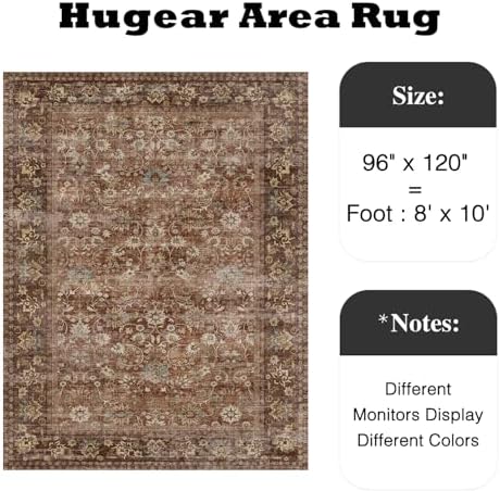 HUGEAR 8x10 Brick Red Vintage Floral Washable Area Rug for Living Room - Image 2