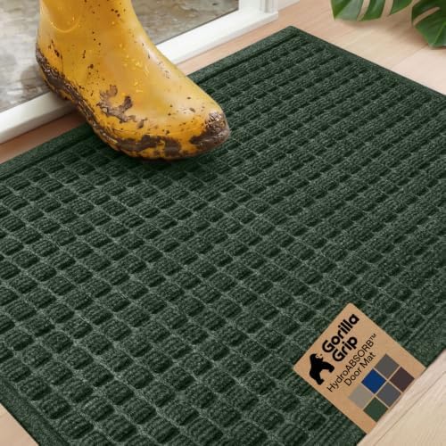 GORILLA GRIP® HydroABSORB Door Mat for Indoor Outdoor Use, 29x17 Green by GorillaGrip