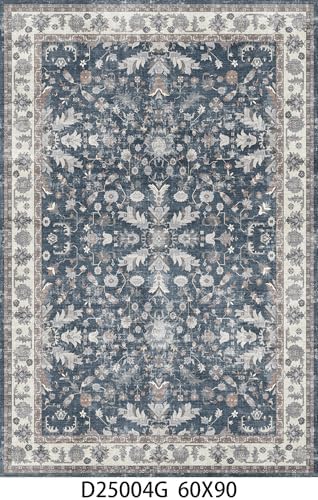 Washable 4x6 Rug for Kitchen: Non Slip Soft Area Rugs for Living Room Blue Vintage Print Boho Small Low Pile 6x4 Carpet for Entryway Bedroom Bathroom Classroom Foyer Office Indoor Decor by BYYVOORugsforYourHome