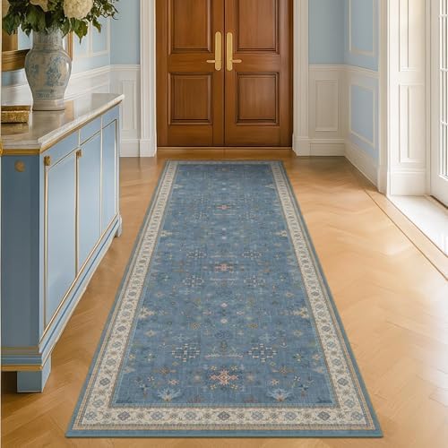 Hazo Haus Light Blue 2x8 Long Washable Runner for Hallway - Boho Non Slip Door Mats Indoor Entrance, Vintage Floral Runner Rugs for Kitchen Non Skid, Low Pile & Soft Indoor Décor - Image 6