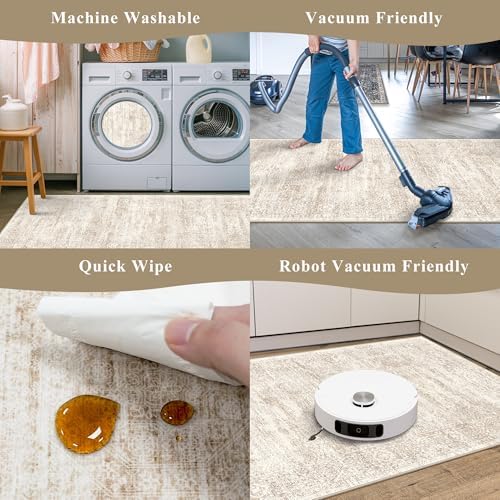 Kitchen Rugs Sets of 2, Washable Non-Slip Kitchen Mats for Floor, Stain Resistant Kitchen Runner Rugs for Kitchen Sink Laundry Entryway (Cream Beige, 2x3+2x4) - Image 7