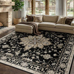 RELEANY Washable Area Rug, Square 10'x10', Black/Neutral by RELEANY