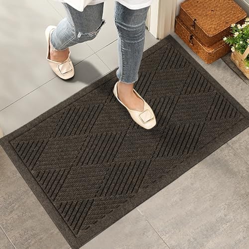 HIYARD Sturdy Front Door Mat, Absorbent Muddy Dirt Resist Welcome Door Mats Outdoor Indoor, Stain and Fade Resistant, Non-Slip Rubber Backing Low Profile Doormat for Entryway, 30×17, Brown by HIYARD
