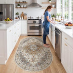 Madane Washable Oval Rug 3x5 for Entryway Small Area Rugs, Turmeric/Grey - Image 3