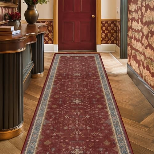 Hazo Haus Non Slip 10ft Long Hallway Runner Rug Burgundy - 2 x 10 Runner Rug, Washable & Waterproof 2x10 Kitchen Floor Mat - Oriental Turkish Dark Red Design Décor - Image 6