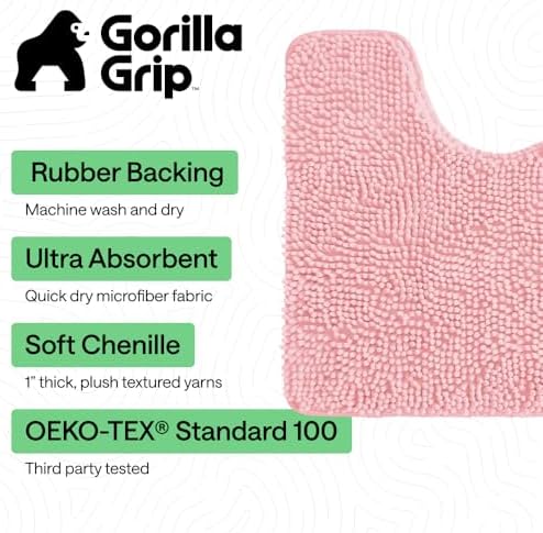 GORILLA GRIP Chenille Bath Rug Mat for Oval Toilet Base, 24x19 Light Pink - Image 3