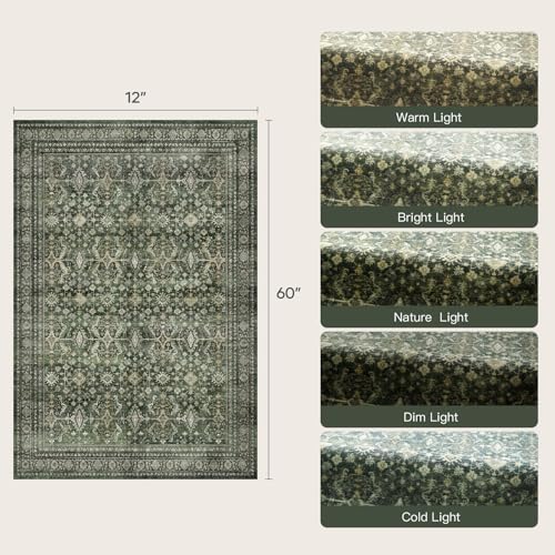 2x5 Area Rugs for Entryway, Green Washable Non-Slip Kitchen Runner Rug - Image 2