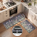 KIMODE Anti Fatigue Kitchen Mat, Farmhouse Floral Kitchen Rugs Grey Purple - Image 3