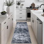 2x5 Washable Runner Rug：Modern Abstract Kitchen Carpet Black by FXRHLP