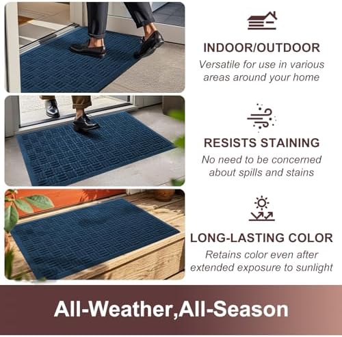Mibao Front Door Mat Outside Entrance, 47" x 32", Heavy Duty Welcome Mat, Stain and Fade Resistant, Dirt Trapper Doormat, Super Absorbent Indoor Outdoor Entryway Mat with Non-Slip Backing, Blue - Image 4
