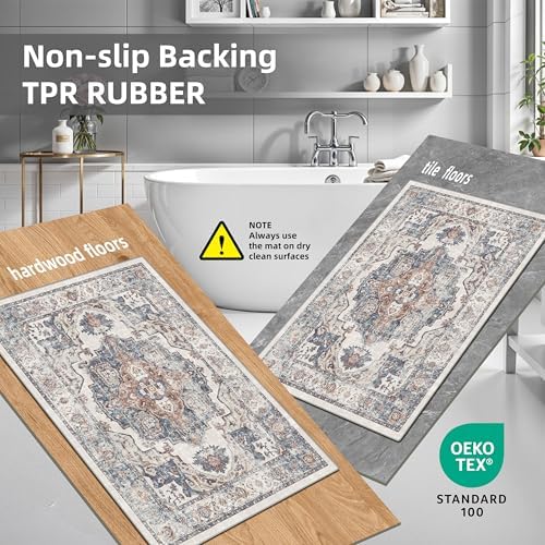 Washable Kitchen Rug Set of 3: Boho Non-slip Soft Stove Sink Mat Light Weight Stain Resistant Carpet for Dog Bowl Area Comfort Tile/Hardwood Floors Protection Mat for Entryway Foyer(2x3+2x4+2x5,Brick) - Image 6