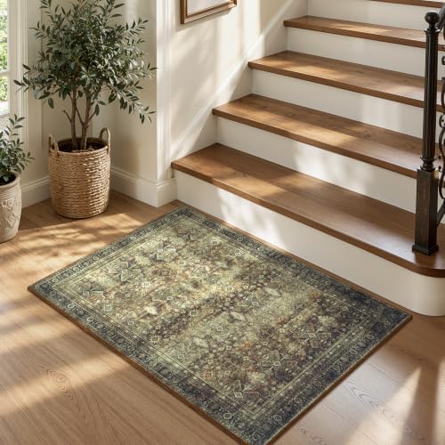 2x3 Area Rugs for Livingroom Entryway Bathroom, Washable Kitchen Mats,Brown - Image 2