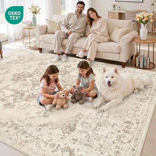 10x12 Area Rugs Living Room: Bedroom Washable Carpet Beige/Ivory - Image 7