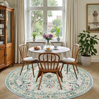 PLHXFR Round Area Rug Living Room: 6 ft Floral Washable Carpet Green Beige - Image 4