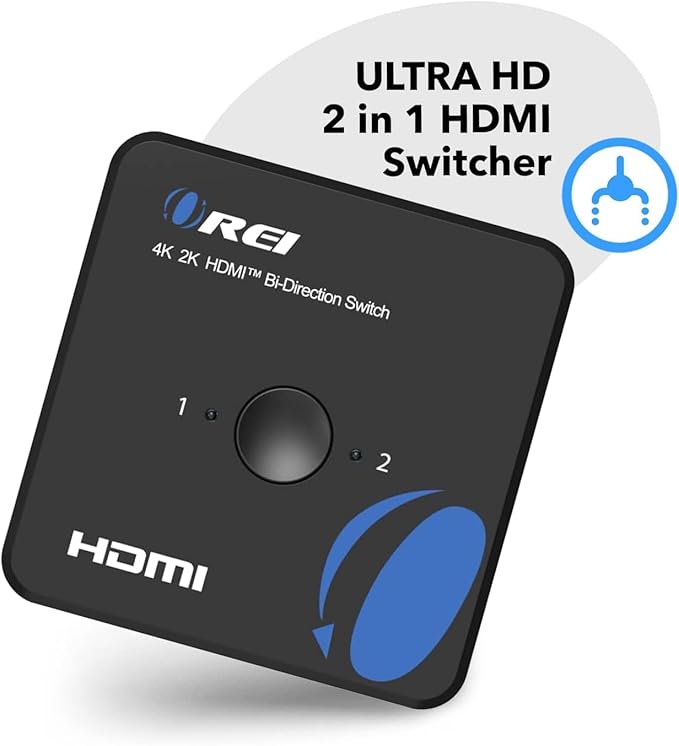 OREI HDMI Switch 4K HDMI Splitter - 2x1 Bi Directional - 4:4:4 8-bit - HDMI 2.0, HDCP 2.2, 18 Gbps, 4K @ 60Hz HDMI UltaHD High Resolution Switch Between 2 Inputs or Toggle Displays (UHDS-212)