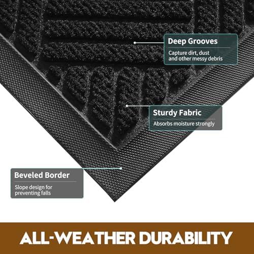 Front Door Mat, Heavy Duty Non-Slip Doormat 35.5"x24", Black - Image 2