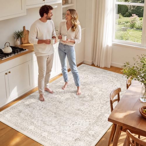 SameBed 5x7 Area Rug Living Room, Vintage Washable Carpet Neutral Beige - Image 4