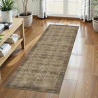 Washable Area Rug 2'6'' x 8' Vintage Traditional Persian Mat - Foldable Distressed Non-Slip Machine Washable Carpet for Living Room Bedroom Kitchen Home Decor - Mocha and Taupe by Unknown