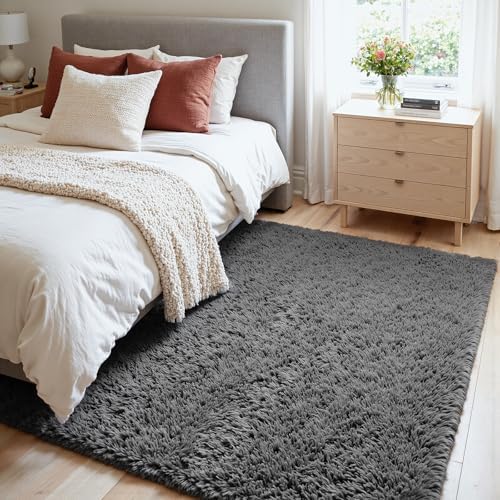 4x6 Fluffy Shag Area Rugs for Living Room Bedroom: Soft Plush Carpet Grey - Image 3