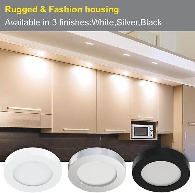 VST Under Cabinet Lighting Plug in with Wired Touch Dimmer Switch,Recessed or Surface Mount Design,Warm White 3000K 12V 2W(20W Total, 10 Pack White) Puck Lights Fixtures
