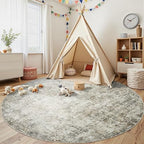 Aelenmu Round Rug 8ft Washable Rug for Dining Room Living Room Beige Brown - Image 4