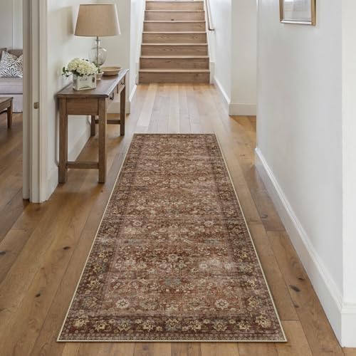 HUGEAR 2x6 Brick Red Vintage Floral Washable Runner Rug for Hallway by HUGEAR