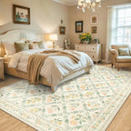 PLHXFR Area Rug Living Room: 4x6 Floral Washable Boho Carpet Beige Multi - Image 3