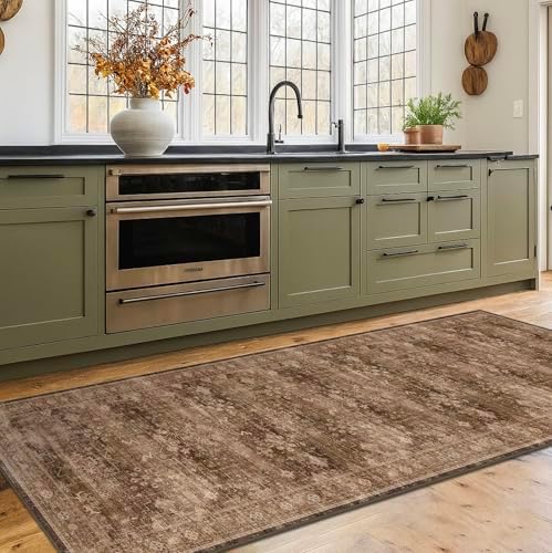 Brown 2x5 Entryway Runner Rugs, Small Runners for Kitchen, Door Mat Indoor Entrance, Bathroom, Non-Slip Low-Pile Washable Stain Resistant, Vintage Taupe Earthy Decor - Image 6