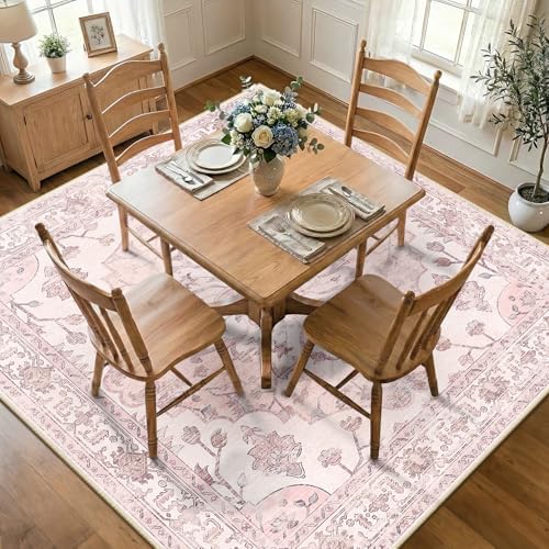 RELEANY Washable Area Rug, Square 8'x8', Pink - Image 3