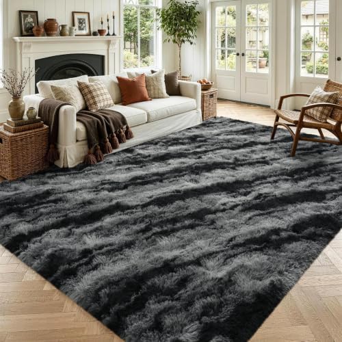 4x6 Black Fluffy Soft Area Rug Non-Slip for Bedroom Living Room Playroom by ModernHomeDecor