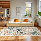 Hallway 4x10 Washable Area Rugs: Indoor Floral Scalloped Rug for Kitchen Entryway Farmhouse Nursery Bathroom Soft Carpet with Non Slip Backing Water Resistant Thin Laudry Floor Mat (4x10,Cream) - Image 2