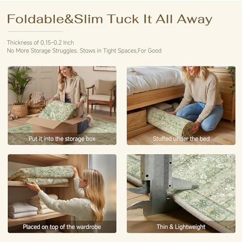 HUGEAR 2x6 Light Green Vintage Floral Washable Runner Rug for Hallway - Image 6
