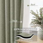 Guken 100% Blackout Sage Green Linen Curtains 45 Inch Long 2 Panels - Image 4