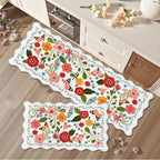Arenarug Scalloped Kitchen Mats for Floor 2PC Cushioned Anti Fatigue Kitchen Mats Rugs Waterproof Non Slip Farmhouse Boho Floral Comfort Foam Standing Mat for Sink Laundry, White by ArenaRug