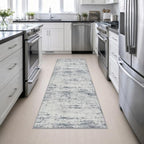 2.6x8 Washable Runner Rug：Modern Abstract Soft Carpet Blue Grey - Image 4