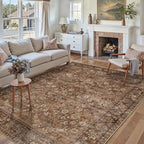 HUGEAR 6x9 Brick Red Vintage Floral Washable Area Rug for Living Room - Image 3