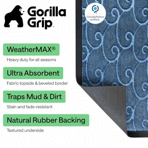 GORILLA GRIP WeatherMAX Door Mat, Indoor Outdoor, 47x35, Blue Ocean Waves - Image 2