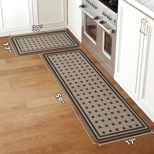 Kitchen Rugs Set of 2, Kitchen Mats for Floor,17x30+17x59 Brown - Image 2