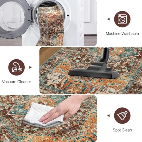 Yamaziot Washable Runner Rug, 3x7 Non-Slip Boho Vintage Hallway Kitchen Rug - Image 4